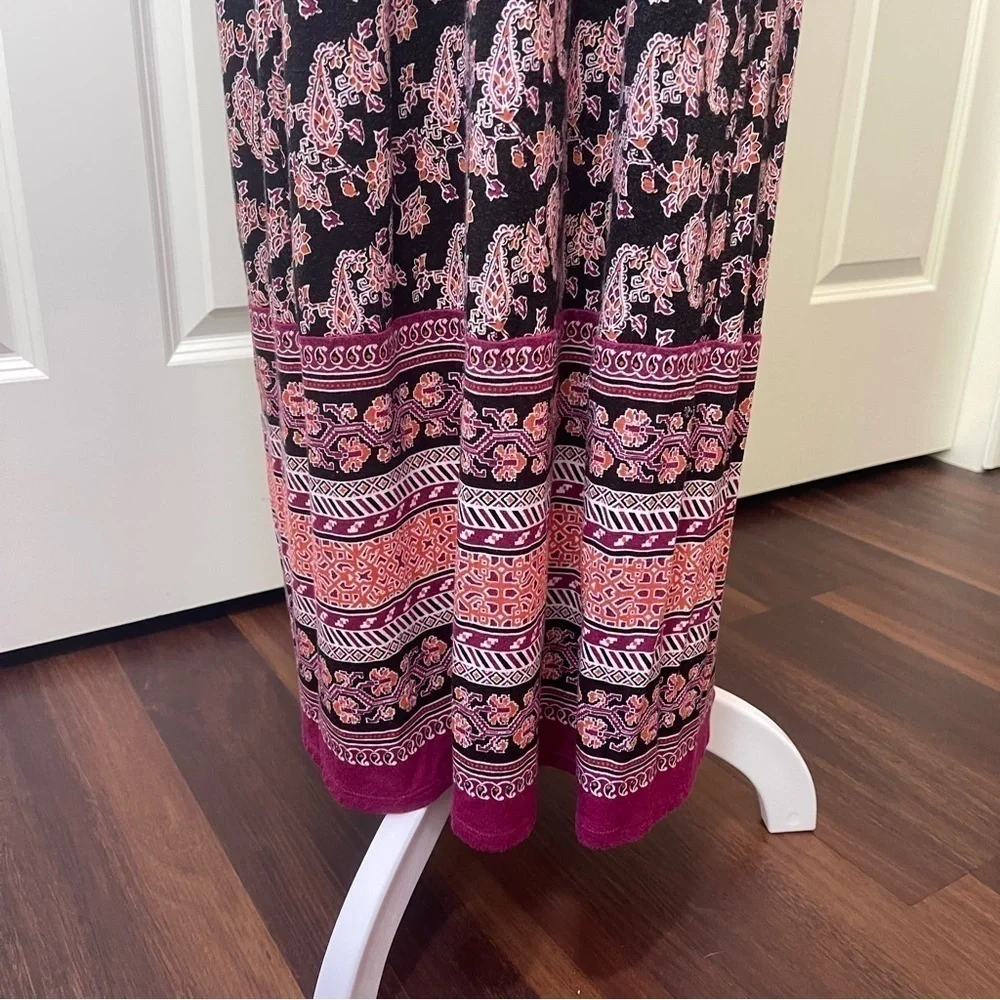 J. Jill Paisley Maxi Dress Pockets Scoop Neck Black Red Purple Orange Large Tall - Picture 7 of 16